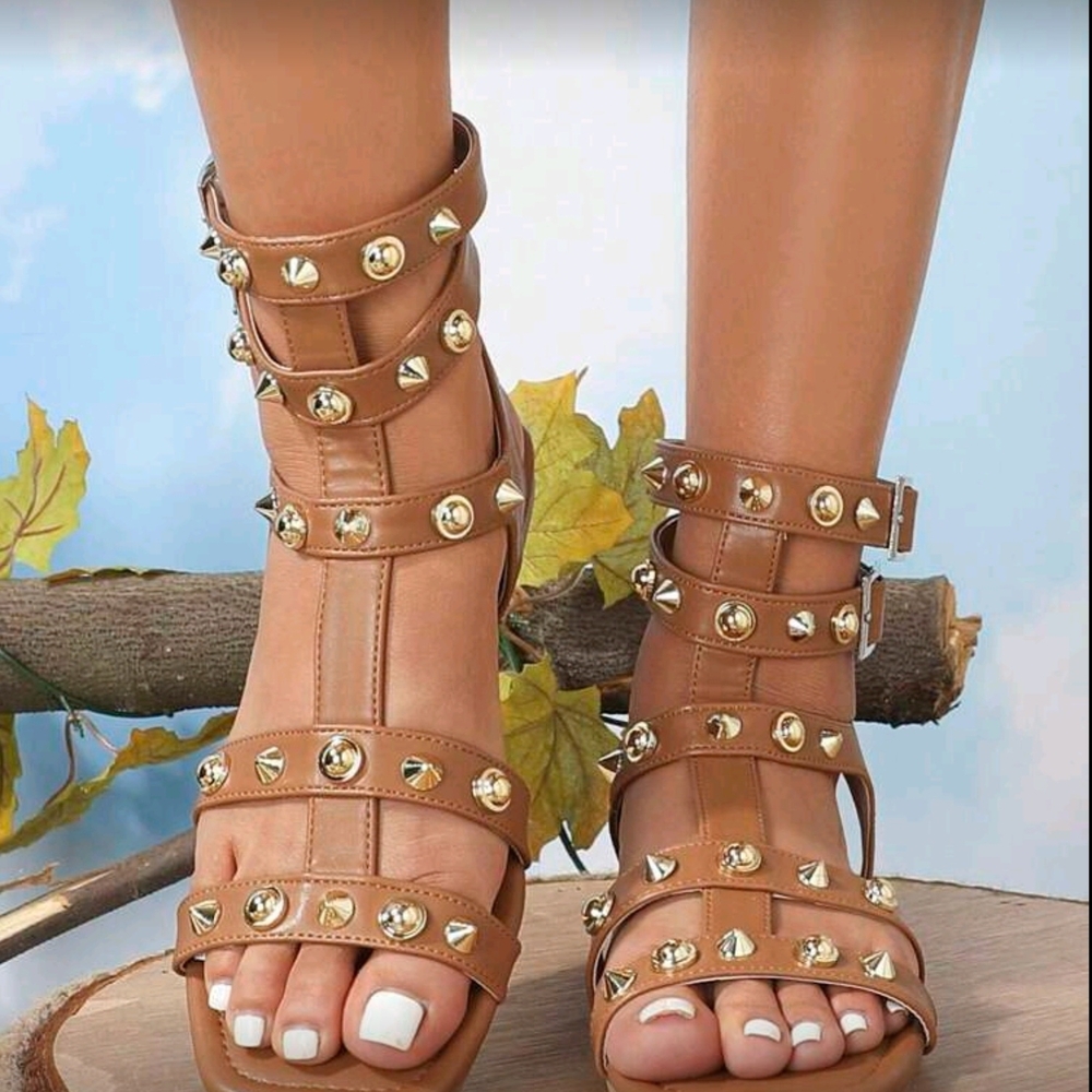 Studded Tan Gladiator Sandals